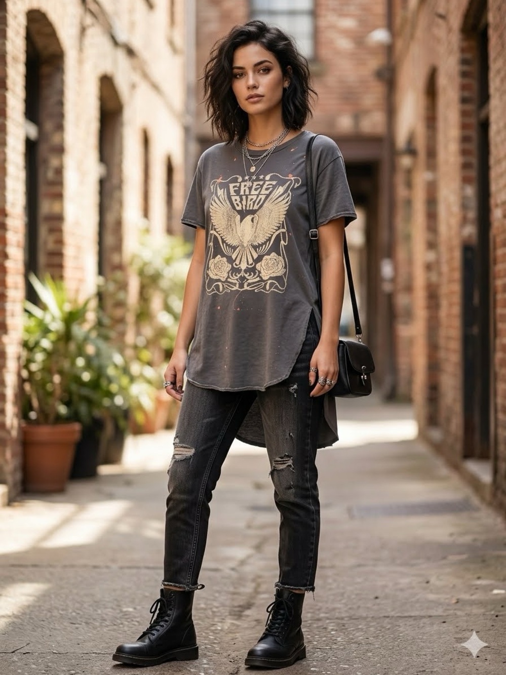 Free Bird Graphic Tee - Charcoal